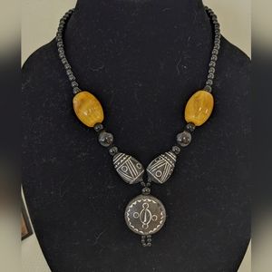 Vintage Black and Amber Statement Necklace